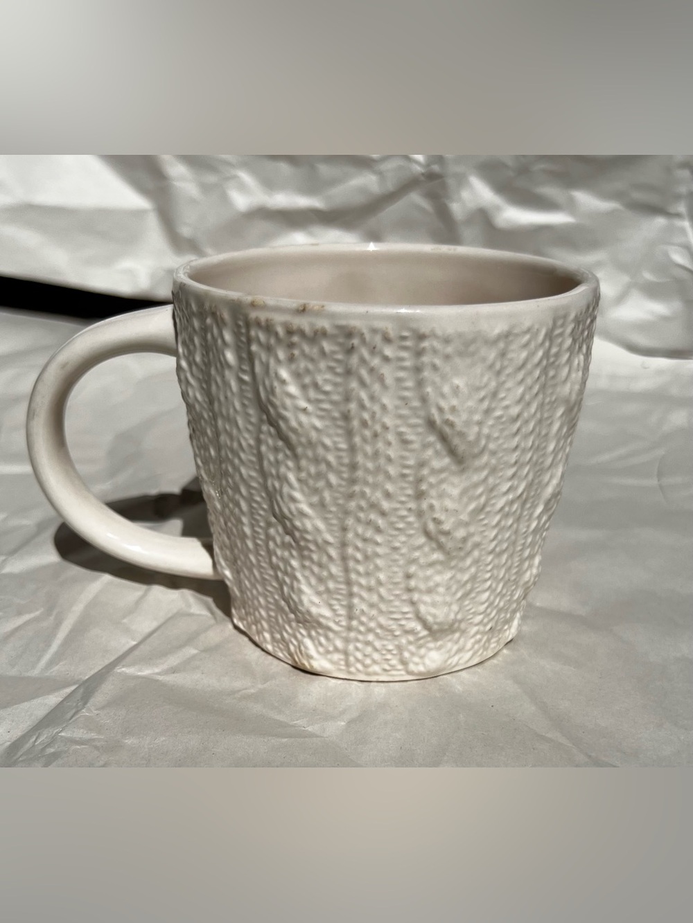 Starbucks Coffee Mug White Collector Cable Knit Sweater (2008) 12 oz
